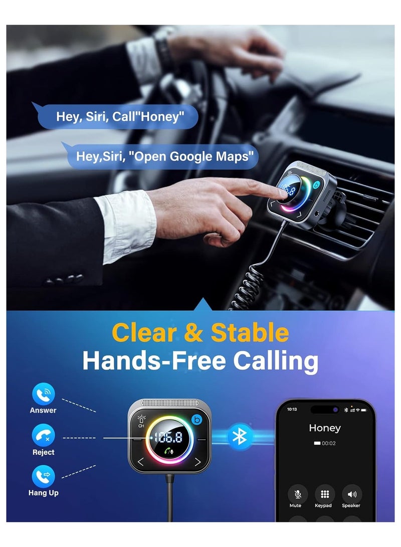 مثال على عنوان محسّن: جهاز إرسال FM يعمل بالبلوتوث للسيارة، تركيب فتحة تهوية | 3 منافذ PD&QC 3.0 | مكالمات عالية الدقة، مدخل AUX، مشغل موسيقى USB | جهاز استقبال راديو Bass Boost & Quick Charge للسيارة - Image 2