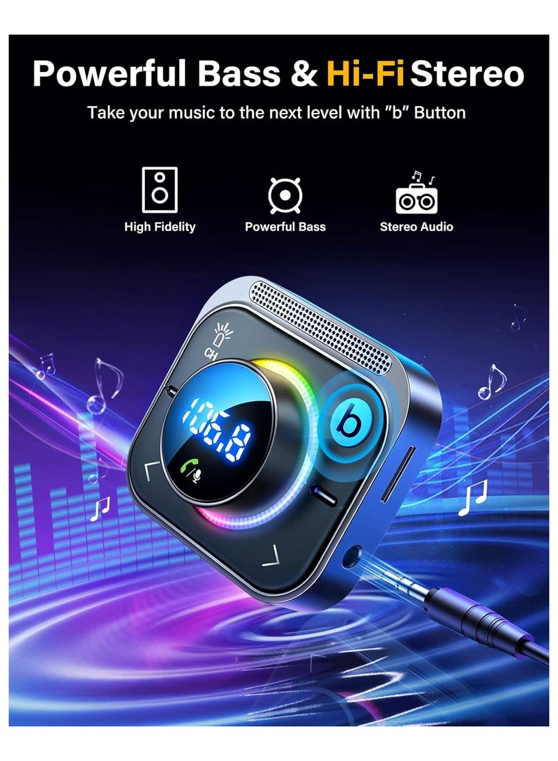 مثال على عنوان محسّن: جهاز إرسال FM يعمل بالبلوتوث للسيارة، تركيب فتحة تهوية | 3 منافذ PD&QC 3.0 | مكالمات عالية الدقة، مدخل AUX، مشغل موسيقى USB | جهاز استقبال راديو Bass Boost & Quick Charge للسيارة - Image 4