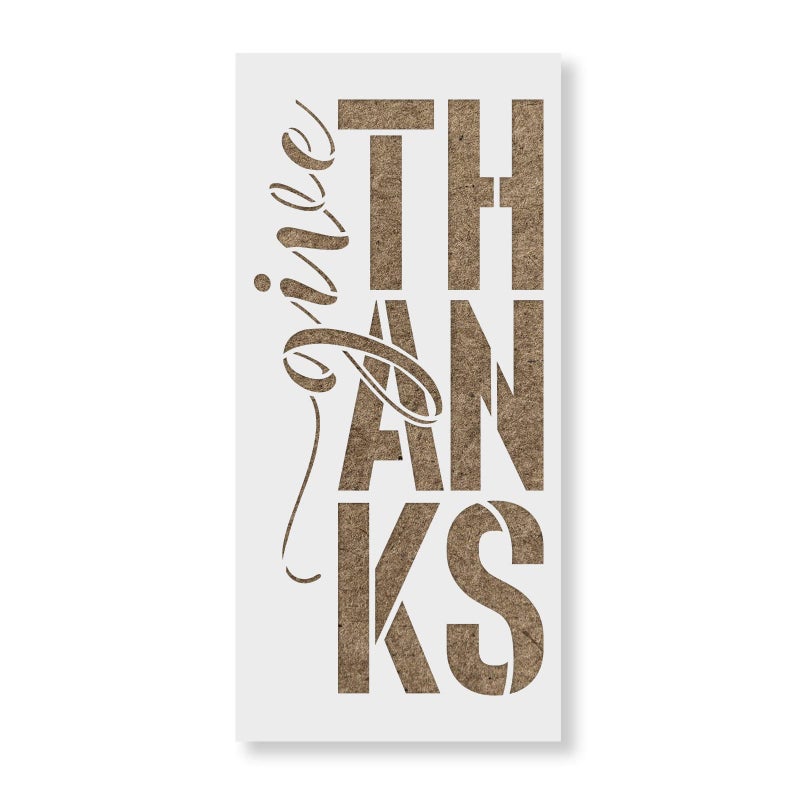 Stencil Revolution Give Thanks Vertical Script Stencil - Fall Table Decor, Fall Stencil, Fall Art, Fall Party Decorations, Welcome Fall Stencil - Image 1