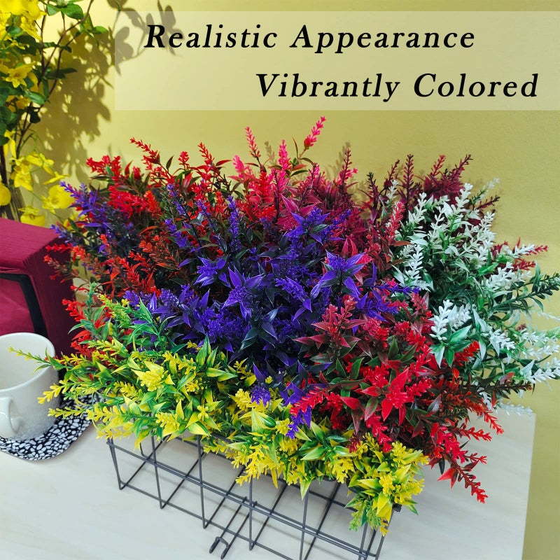 WEAUSUP 21 Bundles Faux Plants Outdoor Fake Flowers Artificial Flowers Fake Shrubs Greenery Bushes Bouquet UV Resistant Faux Bushes Plastic for Home Garden Decor (7 Colors) - Image 2