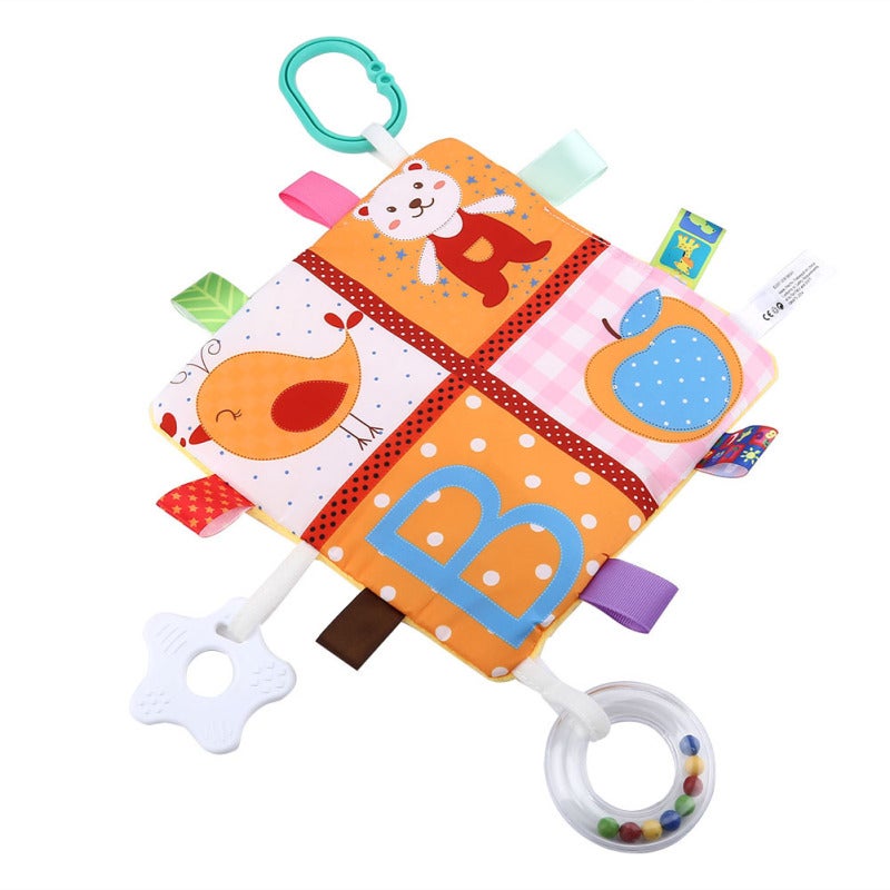 Baby Teething Towel Toy Soft Plush Tear-Proof Durable - Non-Toxic Washable Colorfast Sensory Toy with Sound for Infant Visual Development Stroller Use - Image 1