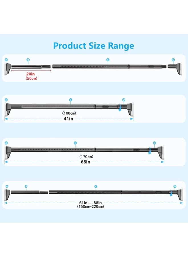 M.A&F's Tension Curtain Rods No Drilling, Extra Long Tension Rod 100-220cm, Heavy Duty Shower Curtain Rod for Outdoor Patio Bathroom Windows Room Divider, Adjustable, Anti-Slip, No Rust - Image 2