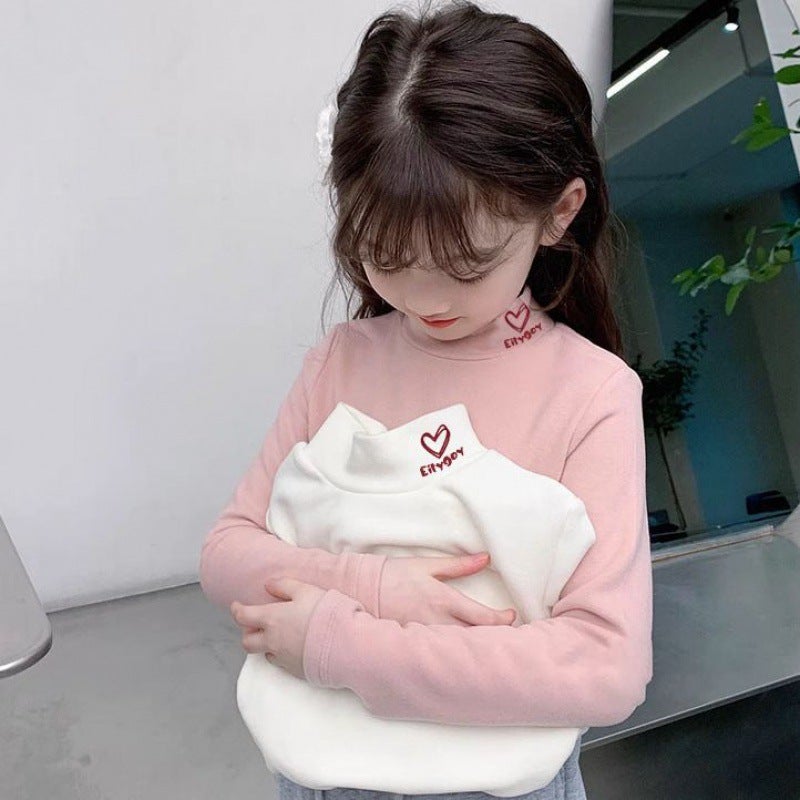 Girls' Bottoming Shirt Long-Sleeved T-Shirt For Small And Medium-Sized Children'S Girls' Baby With Half-High Collar Foreign-Style Fleece Cold-Resistant Top - Image 3
