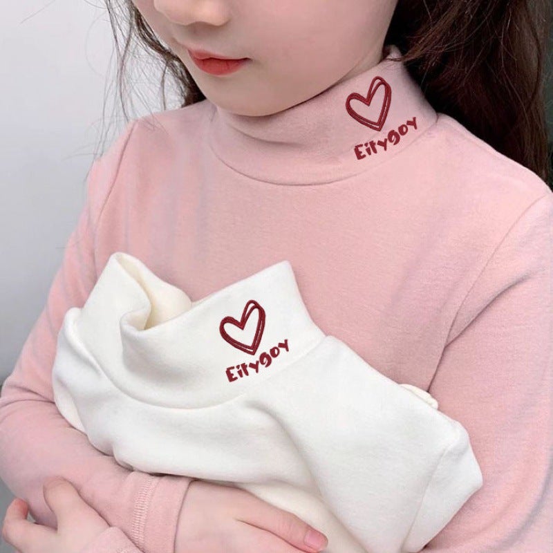 Girls' Bottoming Shirt Long-Sleeved T-Shirt For Small And Medium-Sized Children'S Girls' Baby With Half-High Collar Foreign-Style Fleece Cold-Resistant Top - Image 2