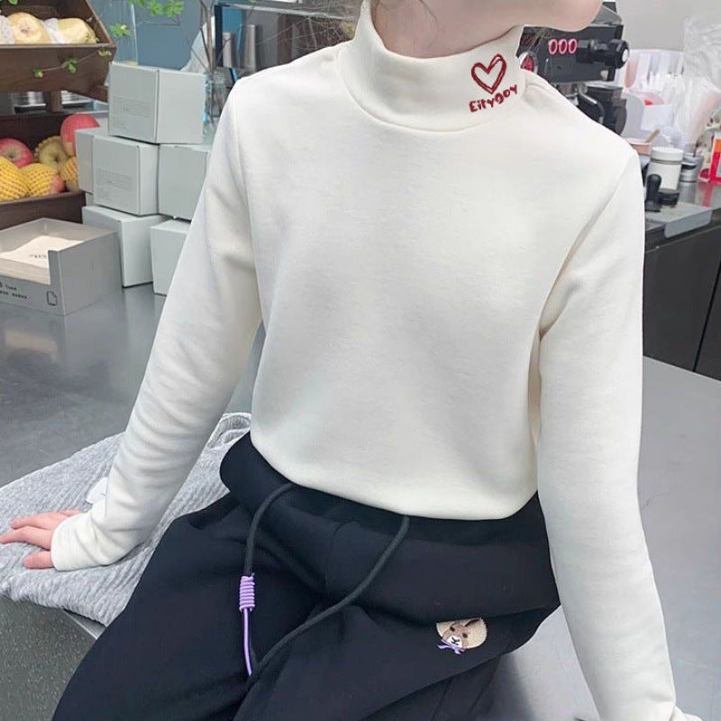 Girls' Bottoming Shirt Long-Sleeved T-Shirt For Small And Medium-Sized Children'S Girls' Baby With Half-High Collar Foreign-Style Fleece Cold-Resistant Top - Image 4