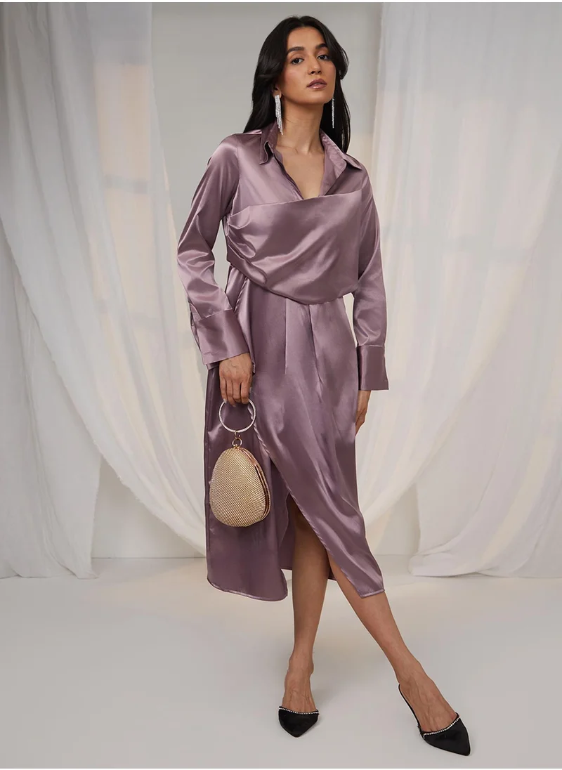 PINACOLADA Women's Mauve Purple Draped Shirt Dress