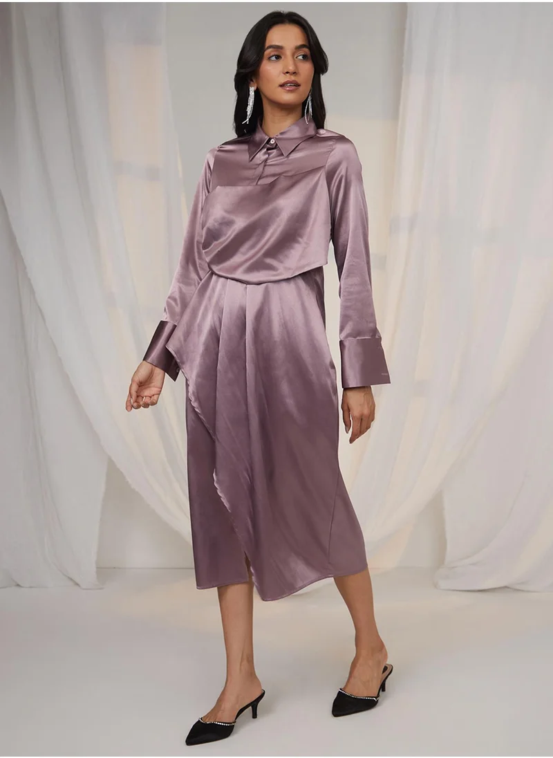 PINACOLADA Women's Mauve Purple Draped Shirt Dress