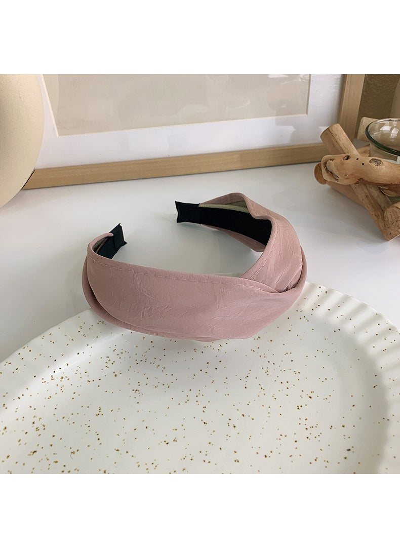 Generic Retro Solid Color PU Leather Headband for Women 2# 18030 lotus root 