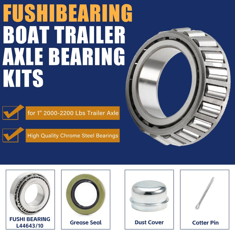 FUSHIBEARING 2 Set Fits for 1'' Axles Trailer Wheel Hub Bearings Kit, L44643/L44610,1.000" ID, 1.980" OD, 0.580" Widthï¼Œ12192TB Seal OD 1.980'',Dust Cover and Cotter Pin. - Image 3