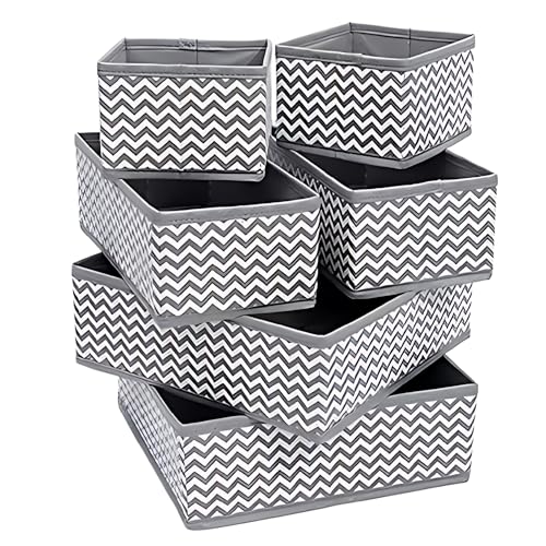 Gowloz Zigzag Grey Printed Foldable Storage Boxes | Decorative Non-Woven Fabric Organizers | 2 Small, 2 Medium & 2 Large for Clothes, Toys & Home Décor – Set of 6 - Image 1