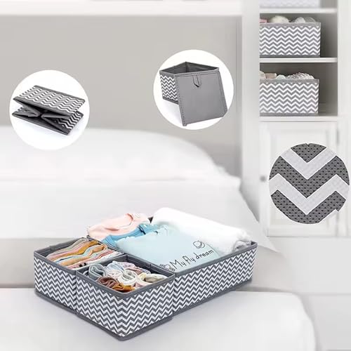 Gowloz Zigzag Grey Printed Foldable Storage Boxes | Decorative Non-Woven Fabric Organizers | 2 Small, 2 Medium & 2 Large for Clothes, Toys & Home Décor – Set of 6 - Image 5