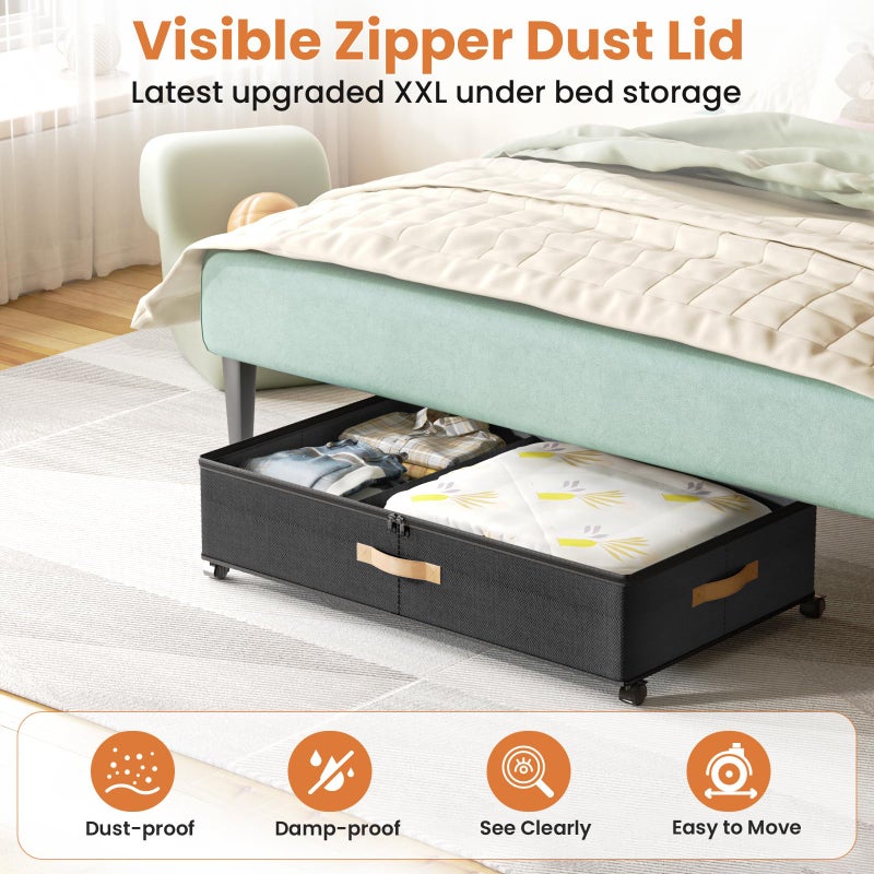 Mqaue Under Bed Storage with Wheels, 72L XXL Under the Bed Storage Containers Large, 10â€˜â€™ Tall Adjustable Storage for Underbed with Lids, Rolling for Shoes, Clothes, Blankets, Black - Image 4