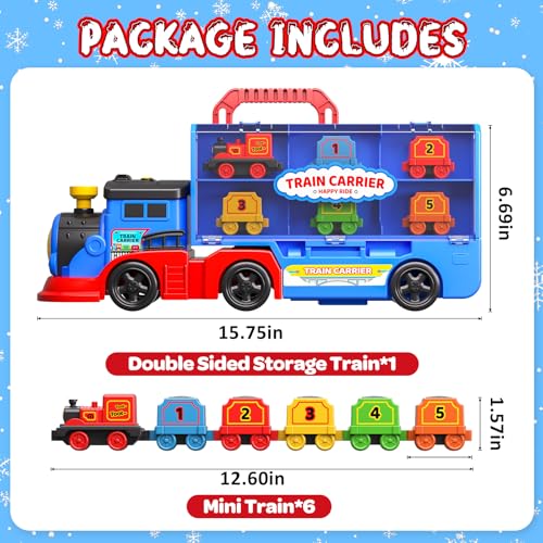 AuroTops Toys for 3 4 5 6 Year Old Boys for Kids Girl Boy Toys2in1 Toddler Toy Trucks Christmas Train Set with Light Sounds Include 1 Transport Toy Trucks6 Magnetic Trains - Image 5