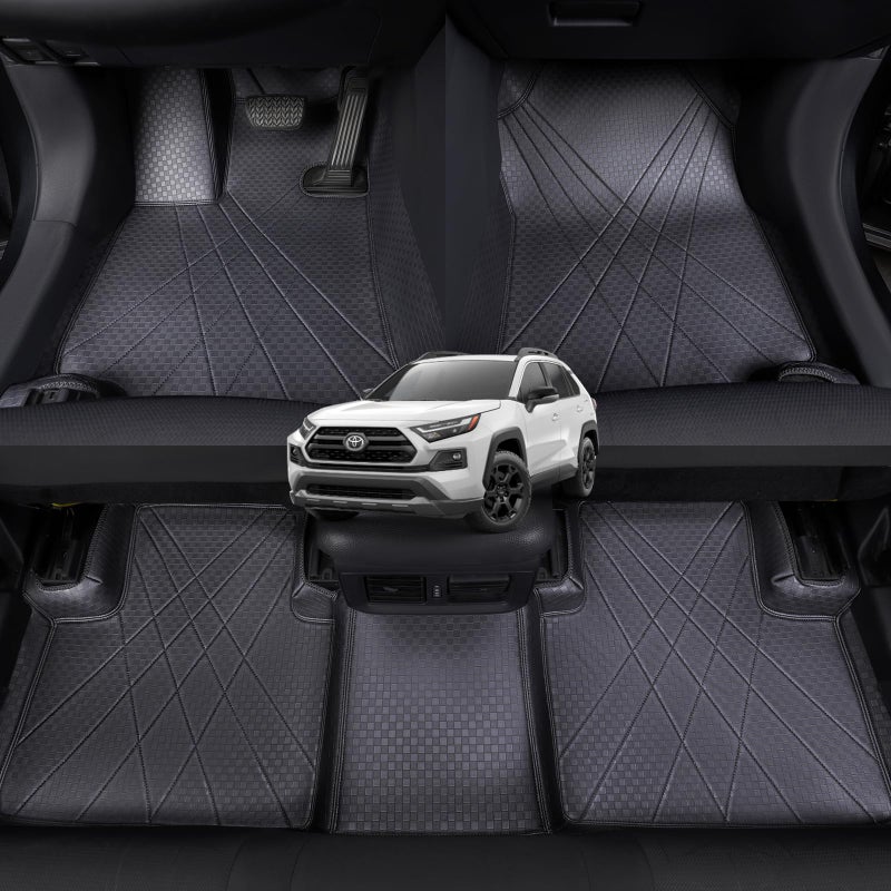 EKR Custom Floor Mats for Toyota RAV4 Not Hybrid 20132018 Front 2nd Row Luxury Car Floor Mat Fit RAV4 2013 2014 2015 2016 2017 2018 Black Leatherette