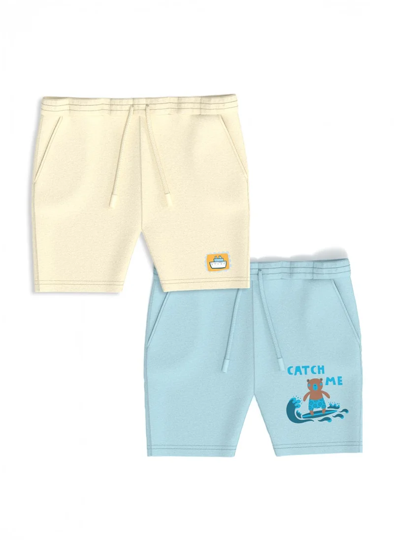 نوتيناتي Nautinati Boys' Pack of 2 Cotton Graphic Print and Badged Shorts