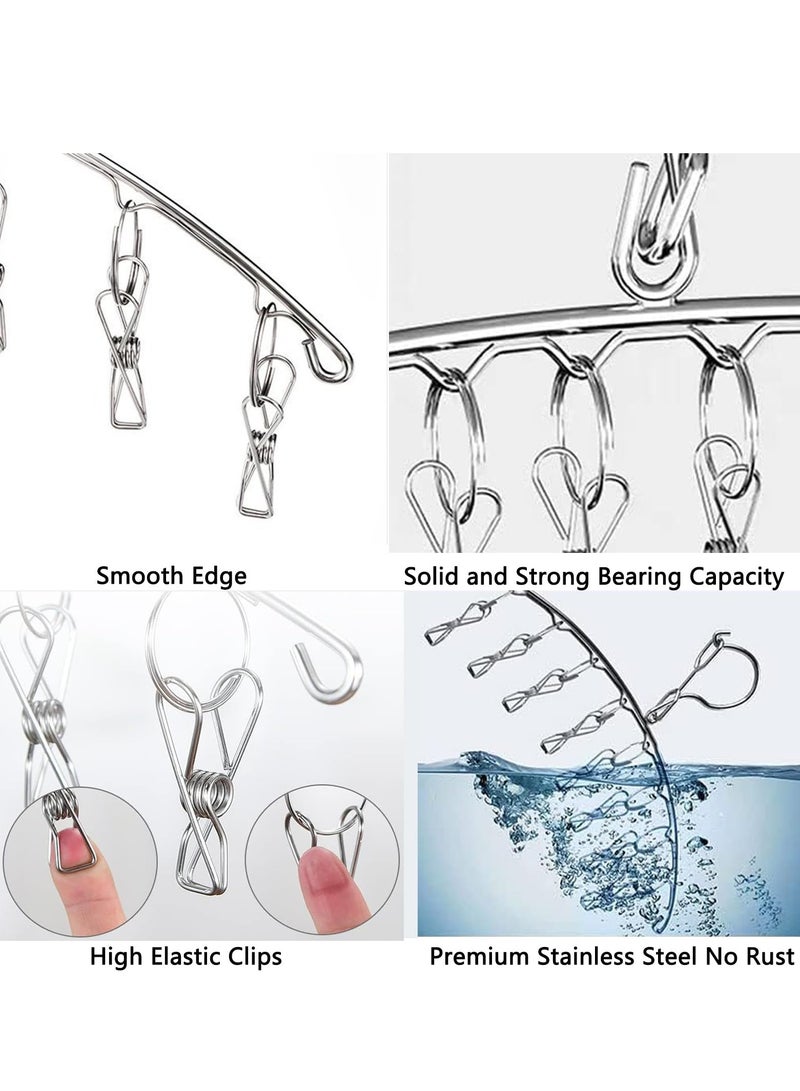 2 pcs Stainless Steel Laundry Drying Rack Clothes Hanger with Windproof Hook,Underwear Hanger,Clothes Hangers with 8 Clips for Drying Socks,Diapers,Baby Clothes  - Image 3