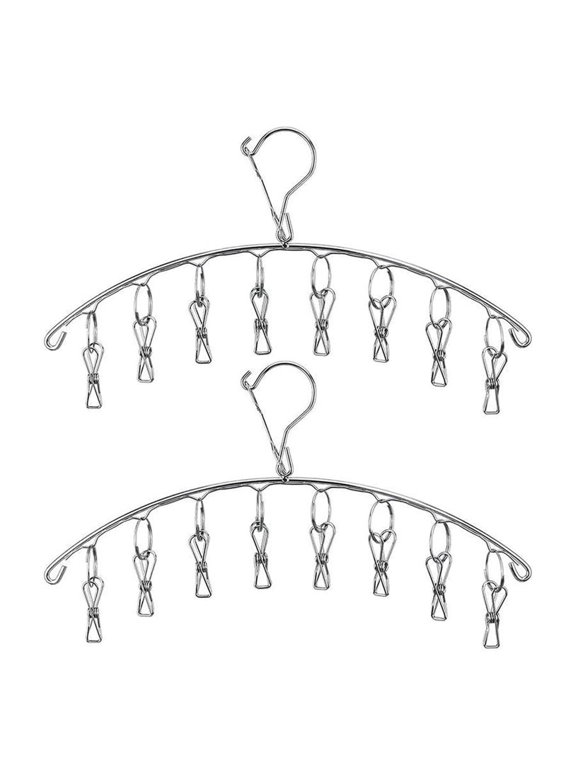 2 pcs Stainless Steel Laundry Drying Rack Clothes Hanger with Windproof Hook,Underwear Hanger,Clothes Hangers with 8 Clips for Drying Socks,Diapers,Baby Clothes  - Image 1