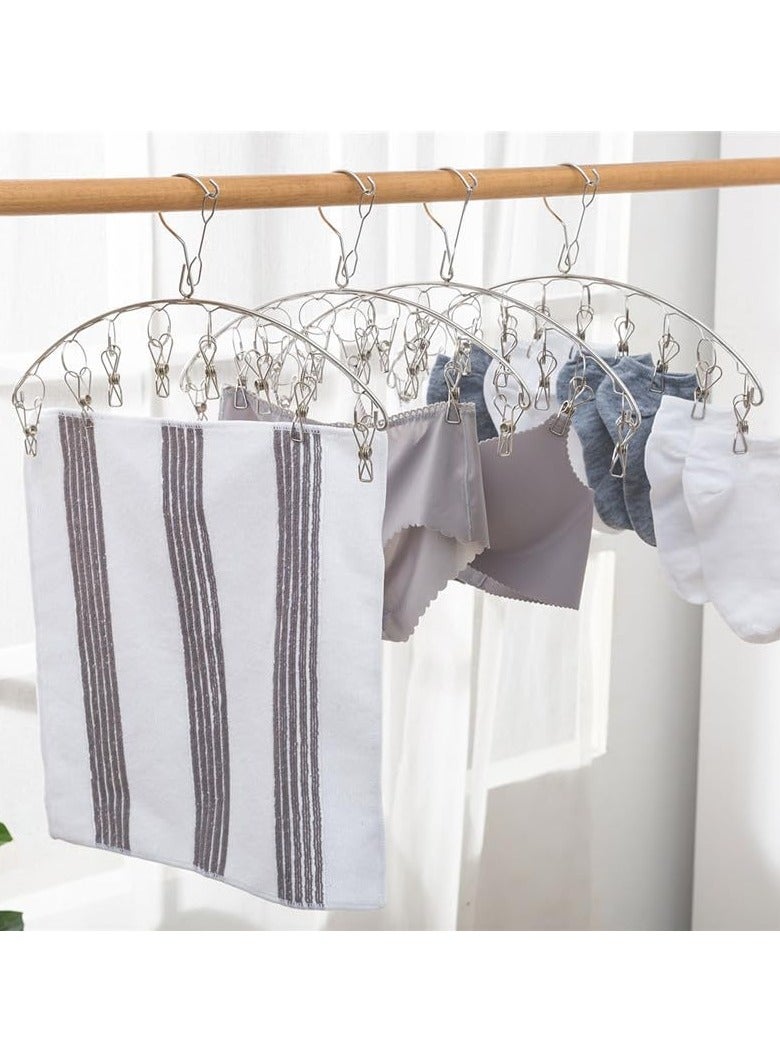 2 pcs Stainless Steel Laundry Drying Rack Clothes Hanger with Windproof Hook,Underwear Hanger,Clothes Hangers with 8 Clips for Drying Socks,Diapers,Baby Clothes  - Image 5