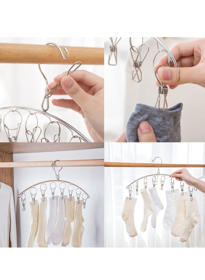 2 pcs Stainless Steel Laundry Drying Rack Clothes Hanger with Windproof Hook,Underwear Hanger,Clothes Hangers with 8 Clips for Drying Socks,Diapers,Baby Clothes  - Image 2