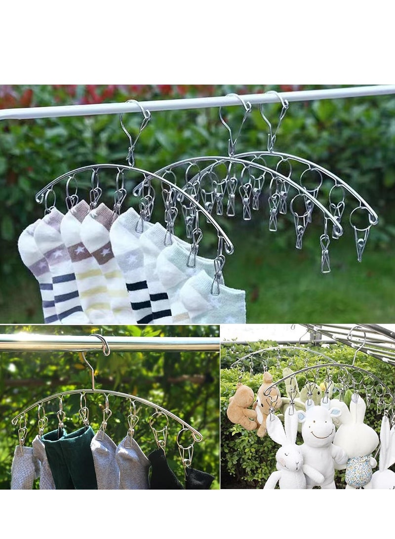 2 pcs Stainless Steel Laundry Drying Rack Clothes Hanger with Windproof Hook,Underwear Hanger,Clothes Hangers with 8 Clips for Drying Socks,Diapers,Baby Clothes  - Image 4