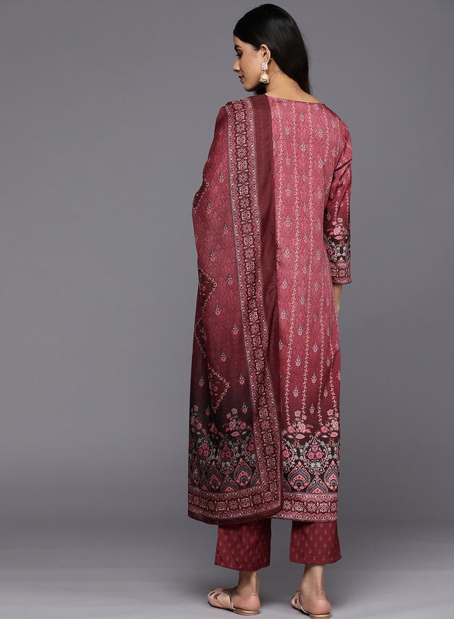 Libas All-Over Floral Print Kurta and and Mid Rise Trousers with Dupatta Set - Image 3