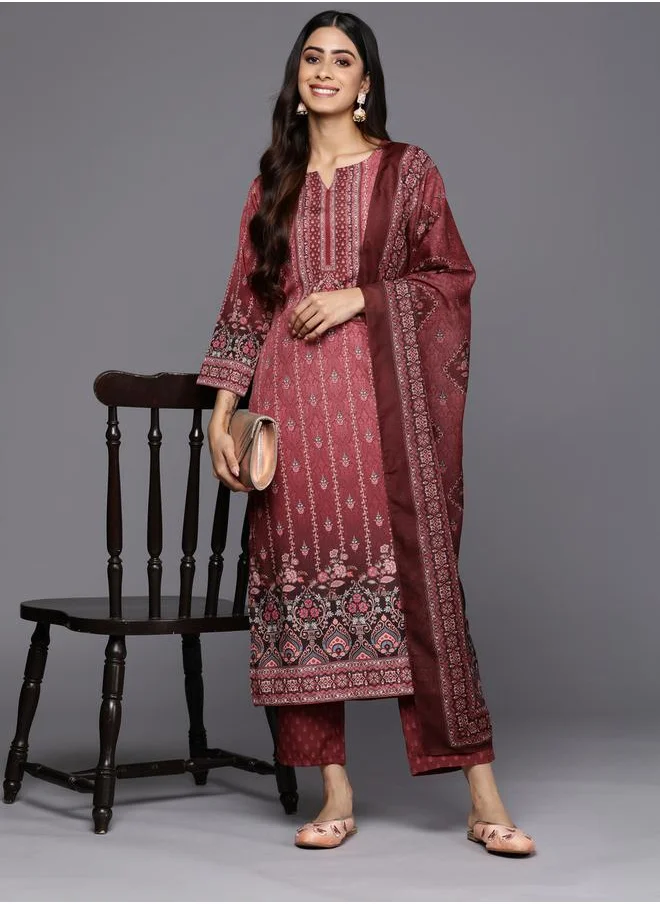 لباس All-Over Floral Print Kurta and and Mid Rise Trousers with Dupatta Set by Styli