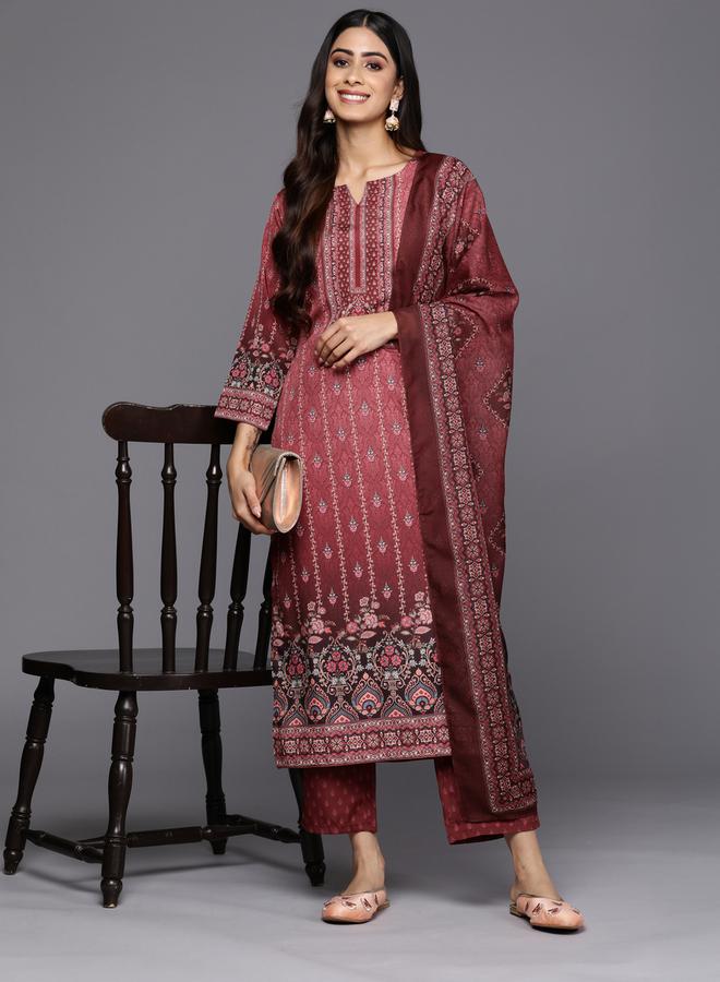 Libas All-Over Floral Print Kurta and and Mid Rise Trousers with Dupatta Set - Image 1