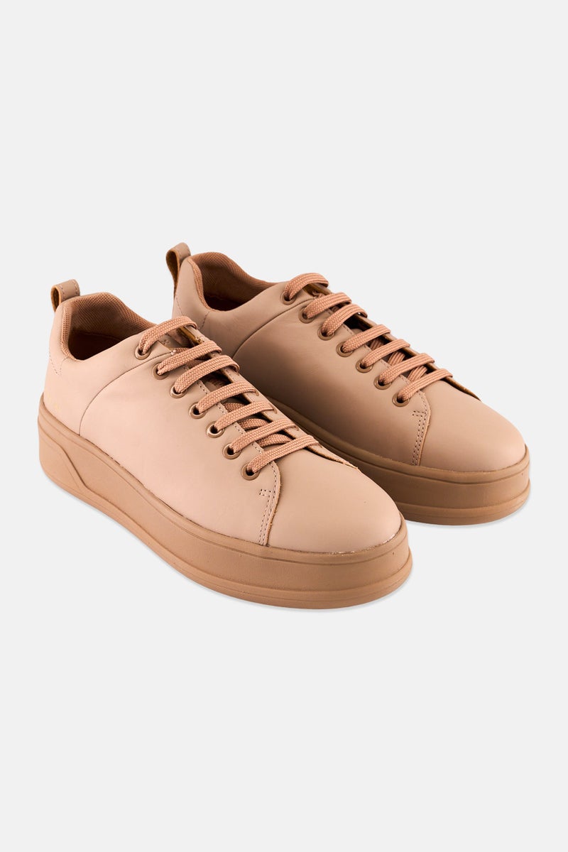 GEOX Women D Spherica Lace Up Casual Shoes, Tan - Image 1