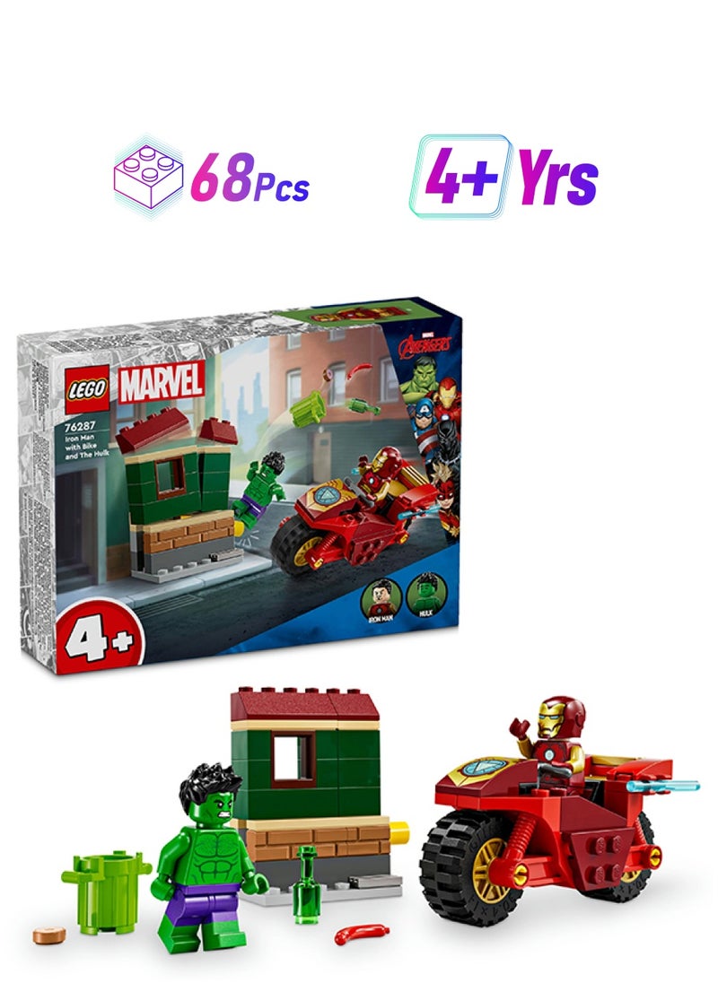 LEGO Marvel Iron Man with Bike and The Hulk, Super Hero Building Toy for Kids, Collectible Playset with Vehicle and Minifigures, Gift for Boys and Girls Aged 4 and Over 76287  - Image 1