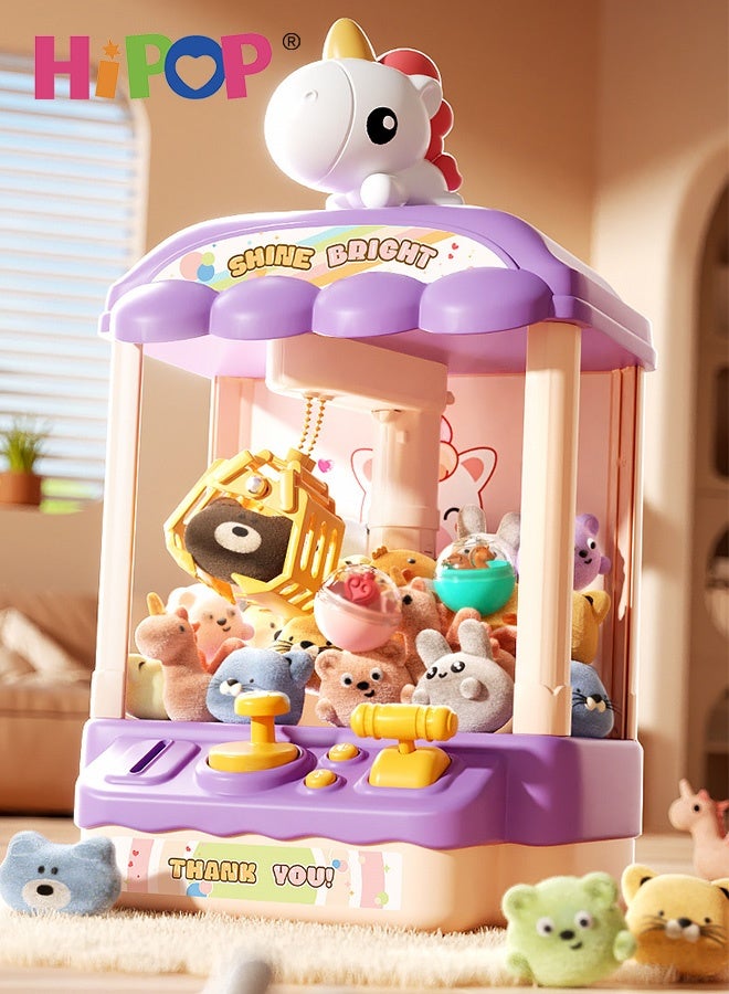 HIPOP Children Play Claw Game Machine with Music and Light, Mini Doll Machine with 20 Plush Dolls as Kids Gift, USB and Battery Powered Purple Pony Design - Image 2