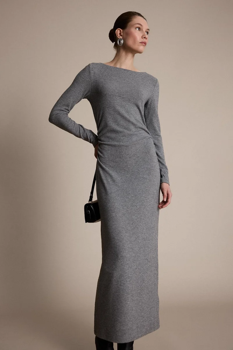 Defacto Slim Fit Crew Neck Midi Dress