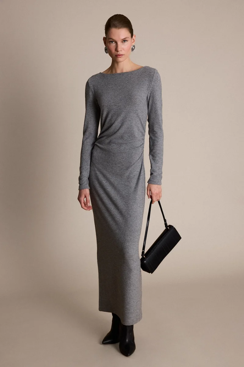Defacto Slim Fit Crew Neck Midi Dress