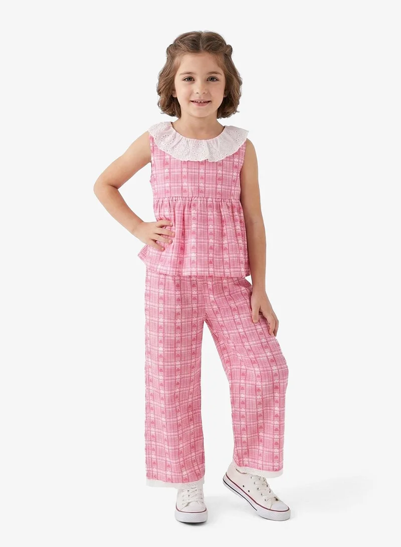 Pinata Lace Collar Pink Frill Top and Pants Set