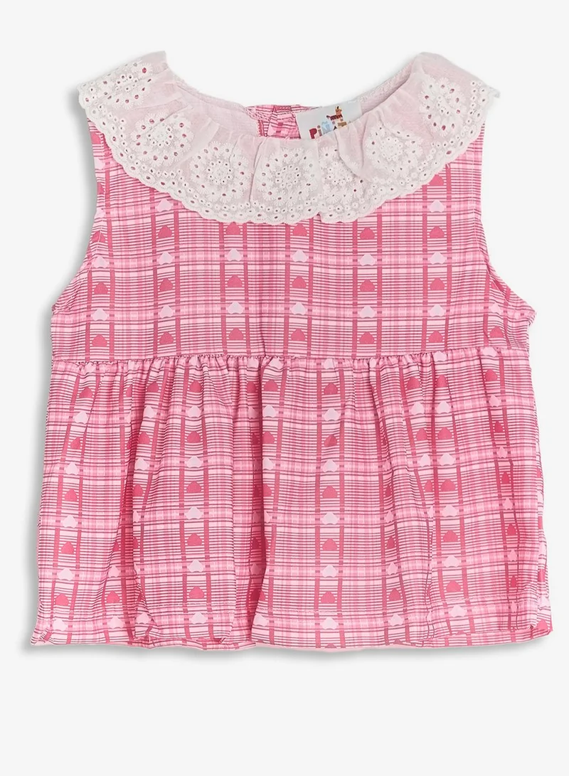 Pinata  Lace Collar Pink Frill Top and Pants Set for Women | Best Price UAE