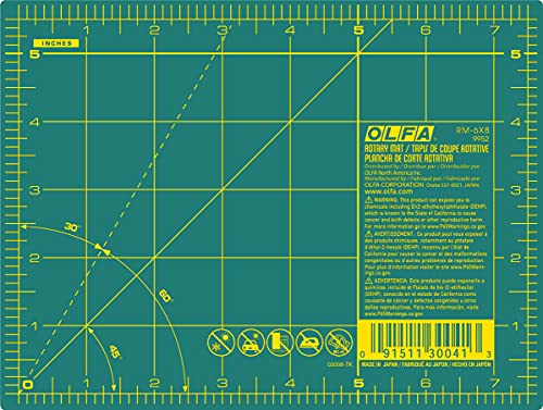 OLFA 6 x 8 Self Healing Rotary Cutting Mat RM6x8 Double Sided 6x8 Inch Cutting Mat with Grid for Quilting Sewing Fabric Crafts Designed for Use with Rotary Cutters Green
