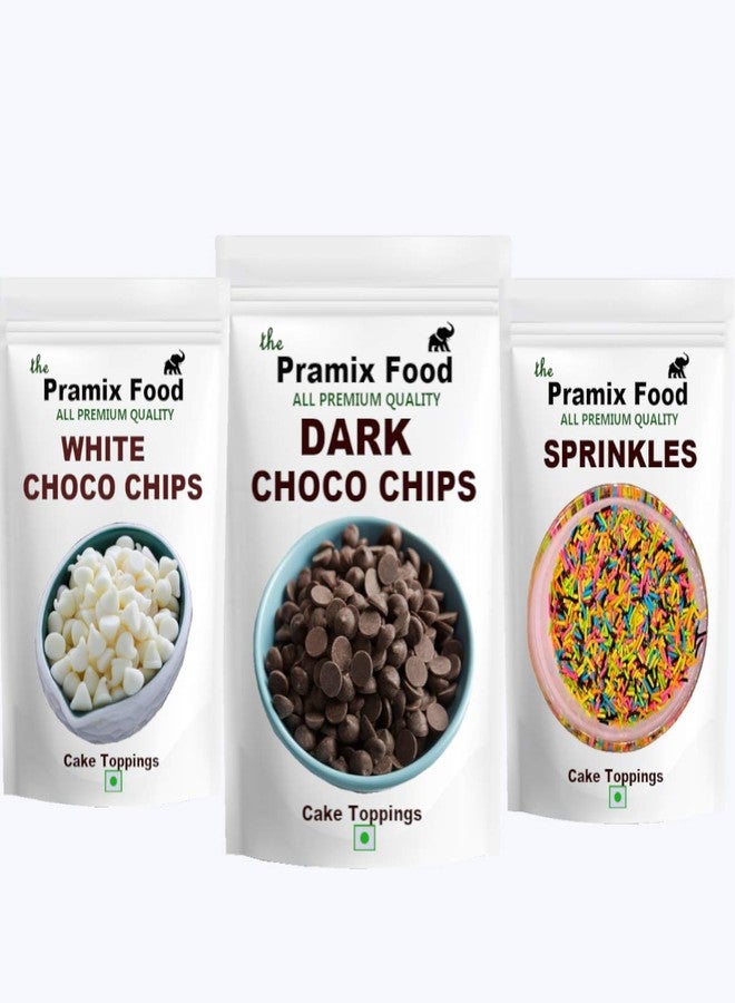 Pramix Combo of Rainbow Sprinkles, Dark & Milk Choco Chips 300 gm ( Each Pack Weight 100 gm ) - Image 1