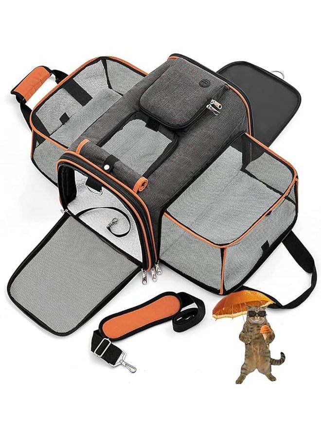 Arabest Expandable Pet Carrier Bag, Airline Approved Cat Travel Bag, 2 Sides Expandable & 3 Mesh Pockets, Shoulder Strap, Soft-Sided Puppy Carriers with Sherpa Pad, Travel Dog Carriers for Small Dogs Cat - Image 1
