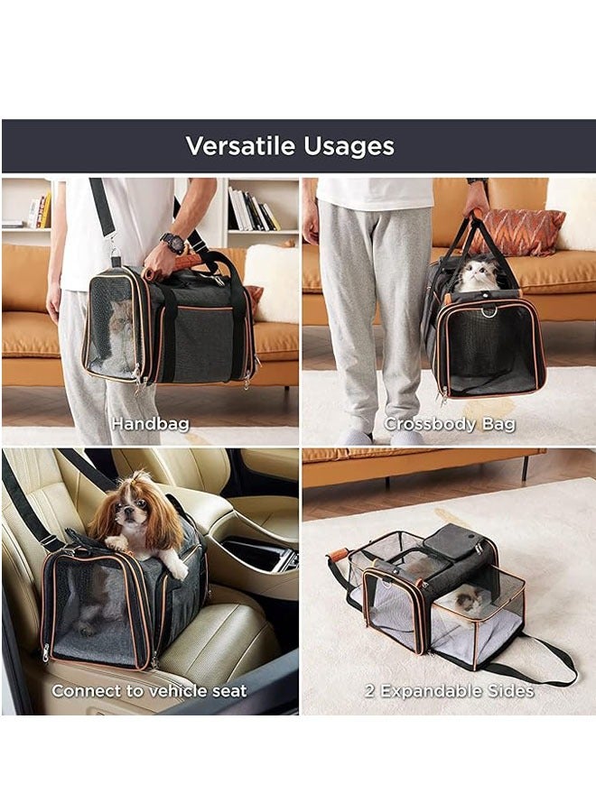 Arabest Expandable Pet Carrier Bag, Airline Approved Cat Travel Bag, 2 Sides Expandable & 3 Mesh Pockets, Shoulder Strap, Soft-Sided Puppy Carriers with Sherpa Pad, Travel Dog Carriers for Small Dogs Cat - Image 4