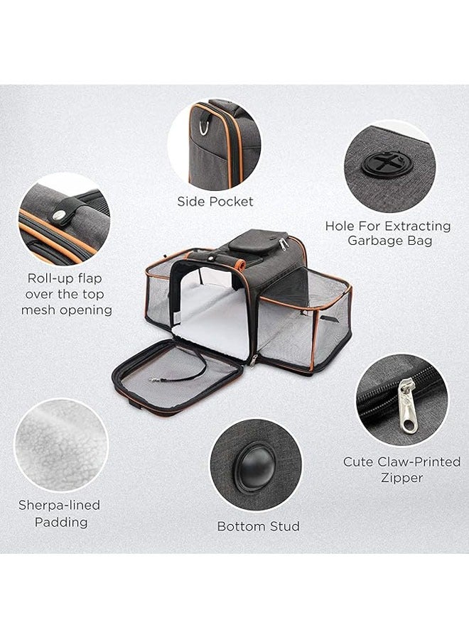 Arabest Expandable Pet Carrier Bag, Airline Approved Cat Travel Bag, 2 Sides Expandable & 3 Mesh Pockets, Shoulder Strap, Soft-Sided Puppy Carriers with Sherpa Pad, Travel Dog Carriers for Small Dogs Cat - Image 2