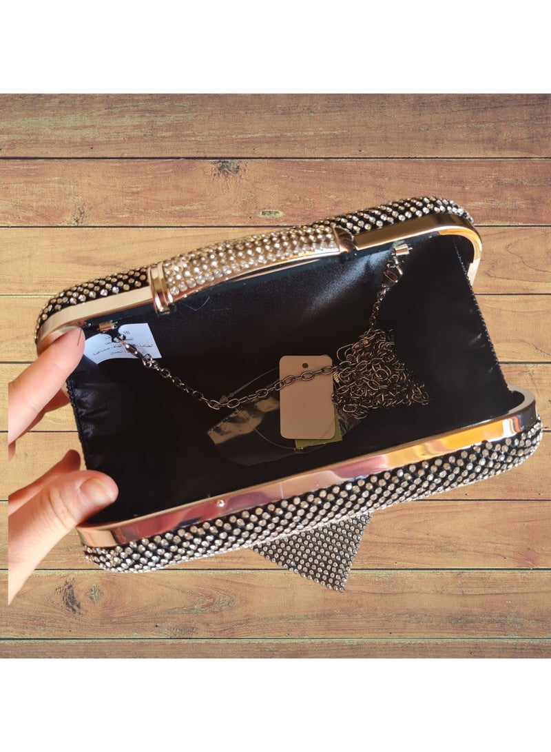 Women's black and silver Evening Bag – Elegant Clutch for Parties & Special Occasions – Spacious Crossbody Purse with Long Chain – Stylish Handbag for Women - Image 2