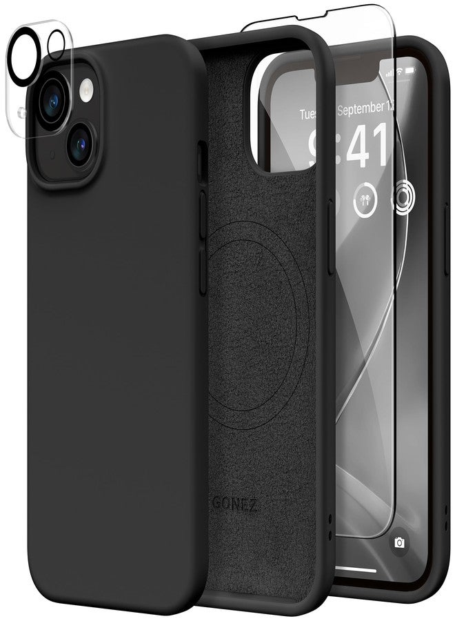 GONEZ Magnetic for iPhone 14 Case, Compatible with Magsafe, with Screen Protector + Camera Protector, Anti-Scratch Microfiber Lining, Liquid Silicone Shockproof Protective Phone Case, Black - Image 1