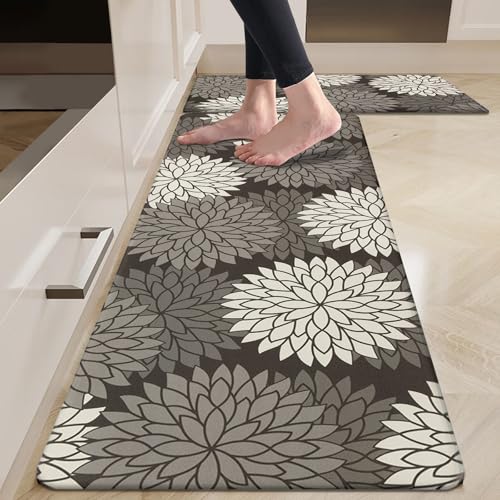 HEBE Anti Fatigue Kitchen Rug Sets 2 Piece Non Slip Kitchen Mats for Floor Cushioned Kitchen Rugs and Mats Waterproof Comfort Standing Mat Runner for KitchenHome OfficeSinkLaundry