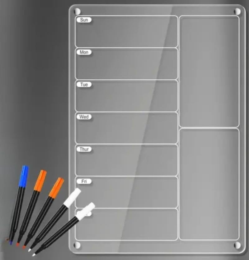 Home-Cloud HomeCloud Magnetic Weekly Calendar for Fridge | Stay Organized with our Reusable Acrylic Planner include Magnetic Pen Holder, Eraser and 5 Magnetic Markers - Image 3