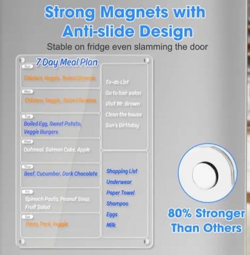 Home-Cloud HomeCloud Magnetic Weekly Calendar for Fridge | Stay Organized with our Reusable Acrylic Planner include Magnetic Pen Holder, Eraser and 5 Magnetic Markers - Image 2