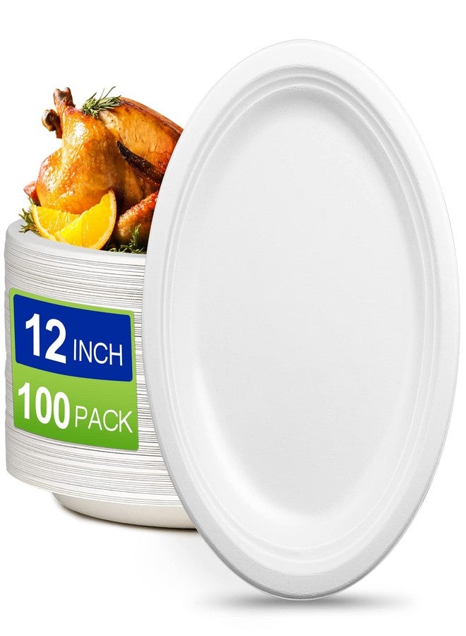 EcoAvance Oval Eco Friendly Disposable Plates - Large Heavy Duty Paper Plates 12 inch, Bulk Pack for BBQ, Party, Picnic - Image 1