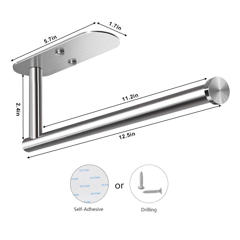 VAEHOLD Adhesive Paper Towel Holder Under Cabinet Mount, Wall Mounted Paper Towel Roll Holder for Kitchen Paper Towel, Stainless Steelï¼ˆSilveryï¼‰ - Image 2
