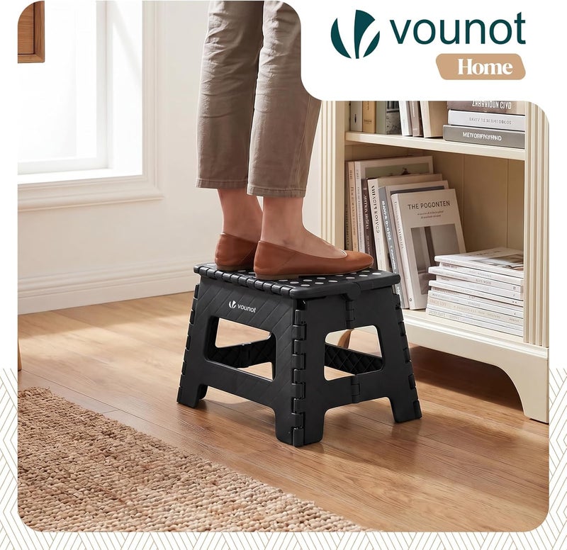 VOUNOT مقعد خطوة قابل للطي ®، مقعد خطوة محمول مع مقبض حمل، مقعد قابل للطي مضاد للانزلاق للحمام والحديقة والتخييم والمنزل، 32 × 25 × 22 سم، أسود - Image 2