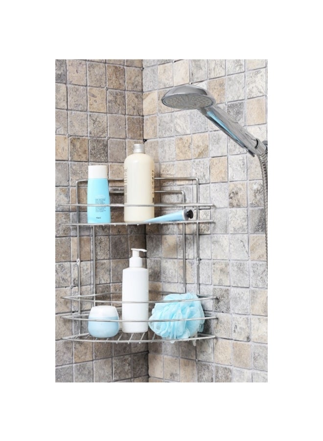 Primanova Elegant Design 2-Tier Fest Bathroom Corner Shelf Silver  32.2 x 21.4 x 21 cm D-05222-WS - Image 2