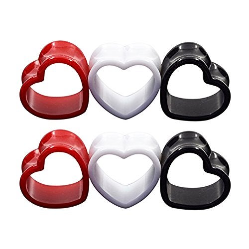 Qmcandy 6pcs Heart Shape Acrylic Ear Tunnels Plugs Set Mix Color Stretcher Expander Ear Gauge 13/16 inch - Image 1