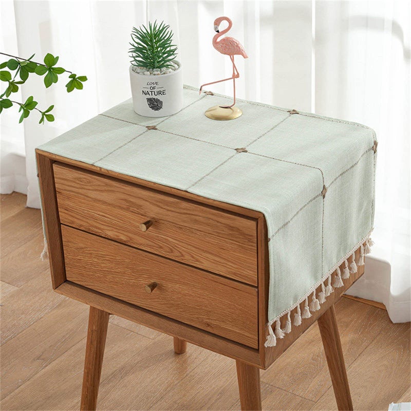 Utobanh Simple Bedside Table Tassel Cover Cloth Tablecloth Cover Towel Suitable for Bedside Table TV Microwave Washing Machine Refrigerator Dust Cover palegreen 157 354 inches